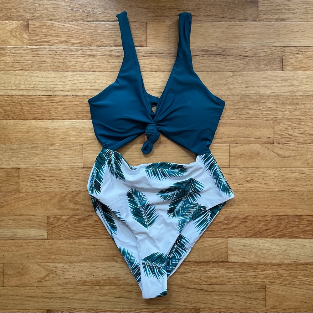 SHEIN Turquoise Front Knot One Piece Swimsuit
